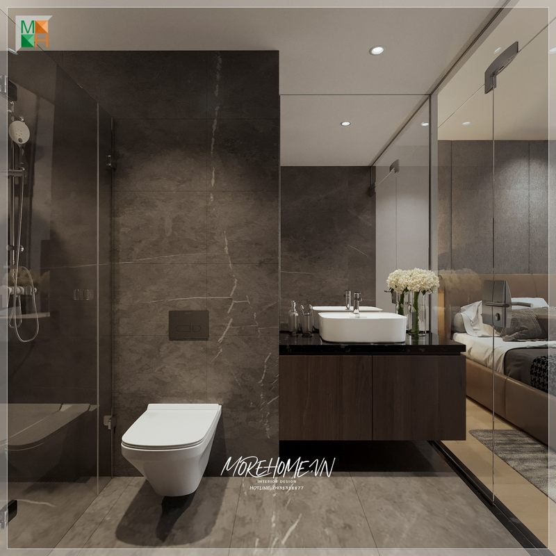Kệ tủ lavabo treo tường gỗ tự nhiên mặt đá đen hiện đại được sử dụng rộng rãi trong không gian phòng tắm bởi công năng sử dụng và thẩm mỹ mang lại